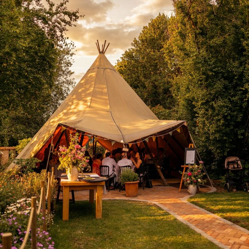 Woburn summer wedding in the tipi in the walled garden